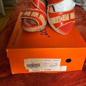Fabulous SZ 11 bright orange Miz Mooz Gen. Leather cork 4 in platform sandals
